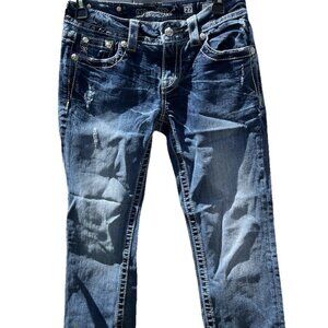 Miss Me Jeans Womens 27 Low Rise Signature Boot Cut Distress Beaded Embroidered